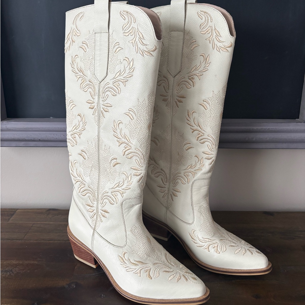 Last Pair Nwob Stivali Jolene Cowboy Boots Ivory Leather Size 6 Us / 36 Eu
